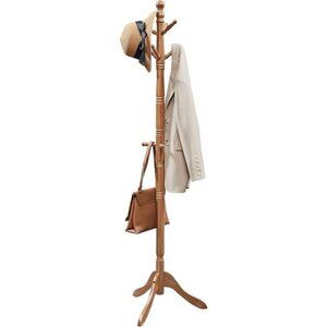 Solid Wood Coat Rack and Stand, Free Standing Hall Coat Tree with 10